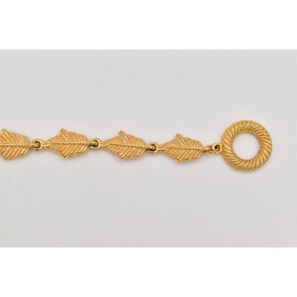 Givenchy Vintage Leaf Bracelet Brushed Gold Matte Textured 1980s Signed Bin4 - Picture 11 of 16